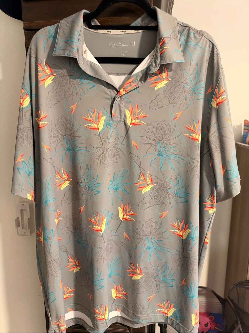 Walter Hagen Gray Polo with Teal and Orange Floral Print